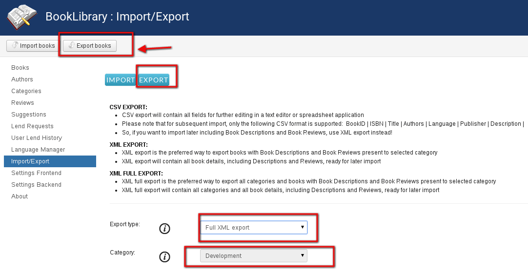 Full XML Export in Book Library, library manager software