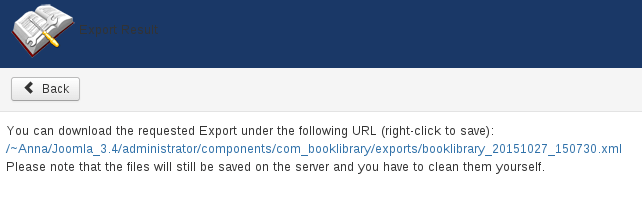 Full XML Export Link in Book Library Joomla software