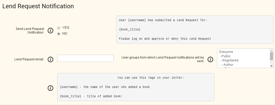 Lend Request email settings in Book Library - eBook management software for book library management