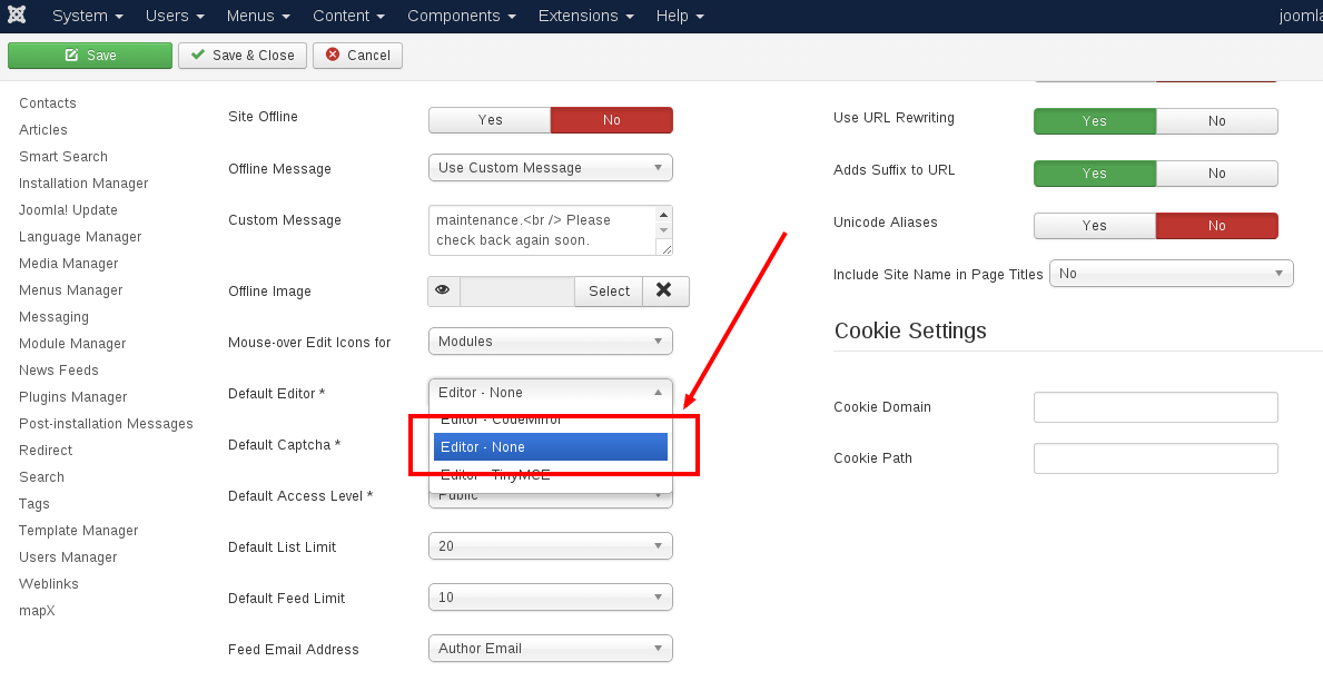 turn off editor in Joomla global settings for edit all translated pages and URLs manually