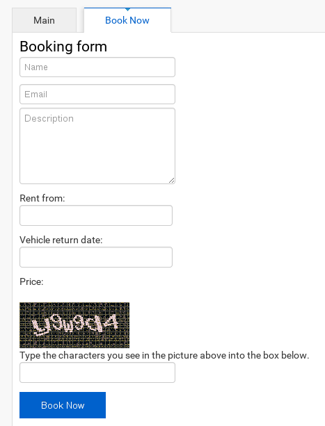 Captcha for Booking and Sales forms in Vehicle website software, frontend