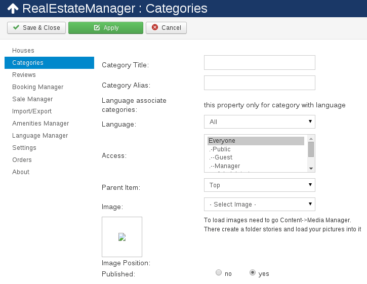 Add new category, in real estate manager for create real estate website