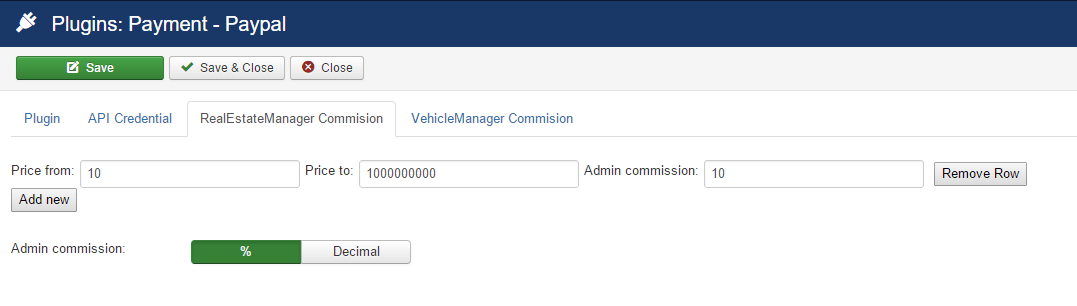 Paypal plugin commission in real estate portal software