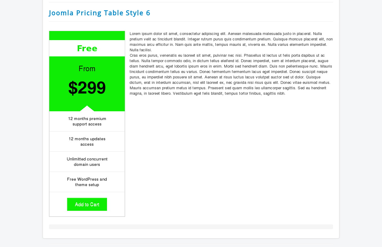Plain Text 1 column responsive pricing table html css in membership website software