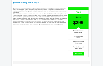 Individual 1 column responsive pricing table html css in membership website software
