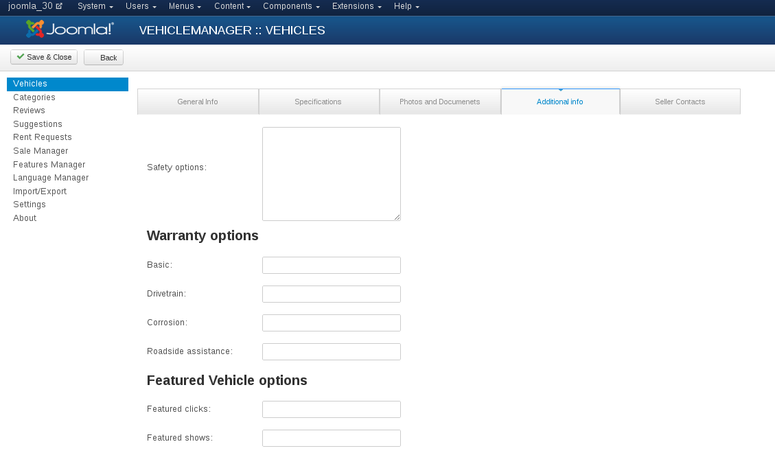 Additional info in car rental dealer software