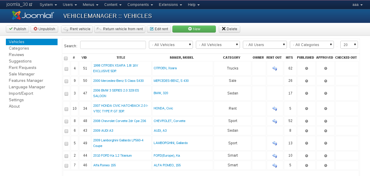 Search Vehicle Manager in Joomla Components, step 4