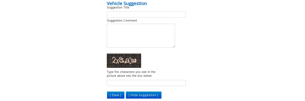Vehicle Suggestions CAPTCHA for Guest Users