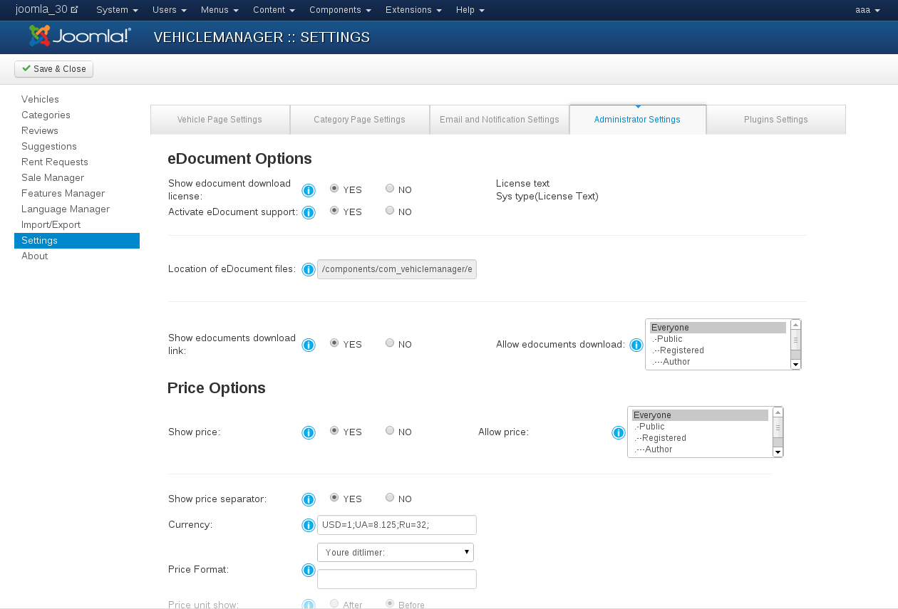  Buy Request Options in Vehicle manager - Joomla car rental dealer software