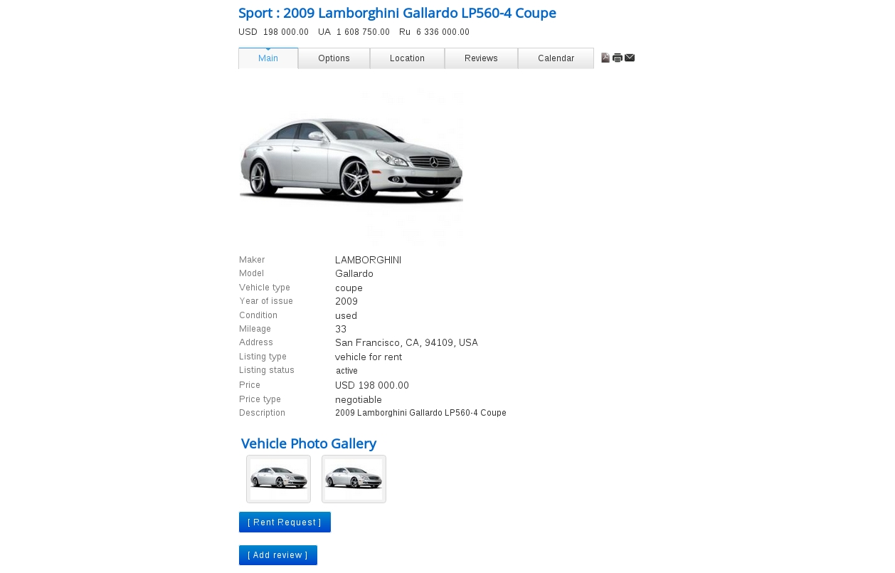 Front End Vehicle Details Page in Vehicle Manager - Joomla car rental software