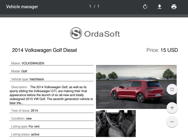 new pdf layout in car rental software - vehicle manager