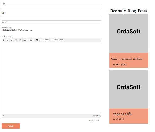 blog page builder, fields type frontend view