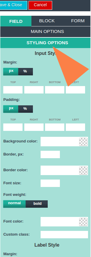 styling options in Joomla CCK - website builder