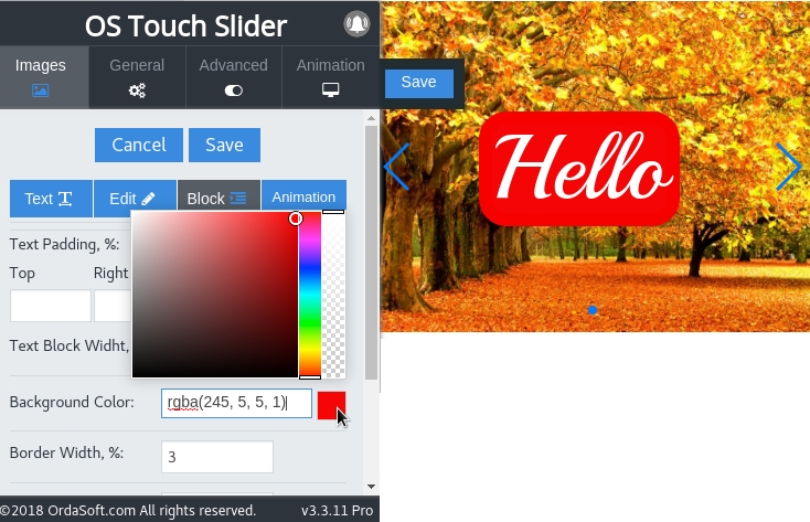 Possibility change the color inside the frame in Joomla Slideshow module