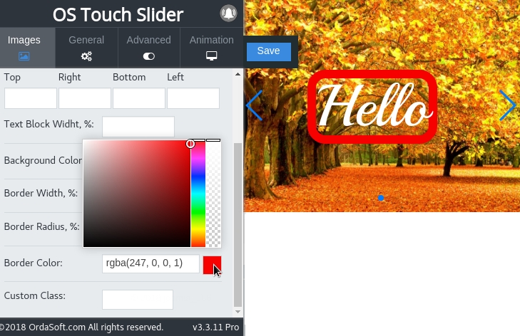 Possibility change the text border color in joomla Slider 