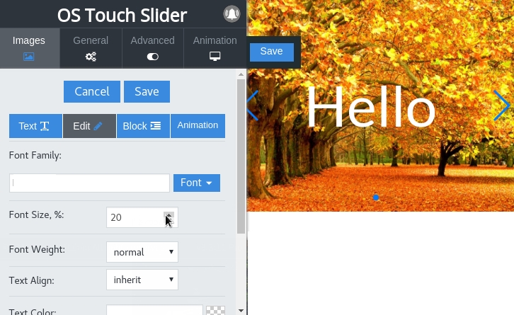 real time frontend editor of text in image joomla slider