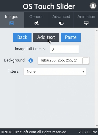 write text in option to Add text of image slider joomla