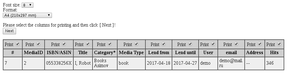 MediaLibrary print report