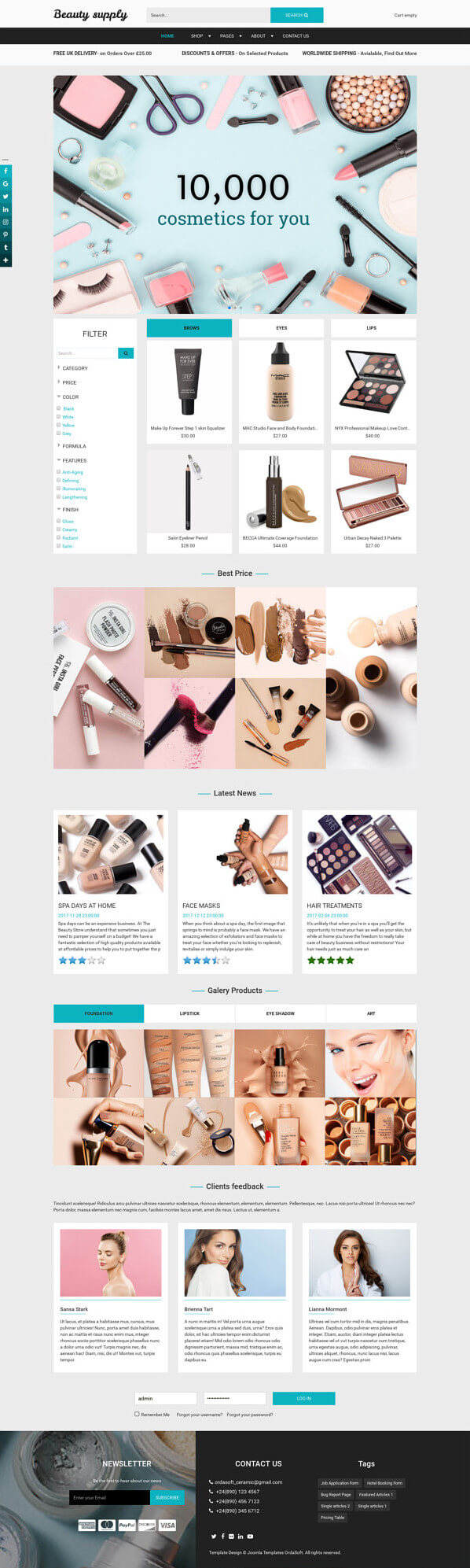 Beauty Supply - eCommerce Joomla template, for create online beauty store website