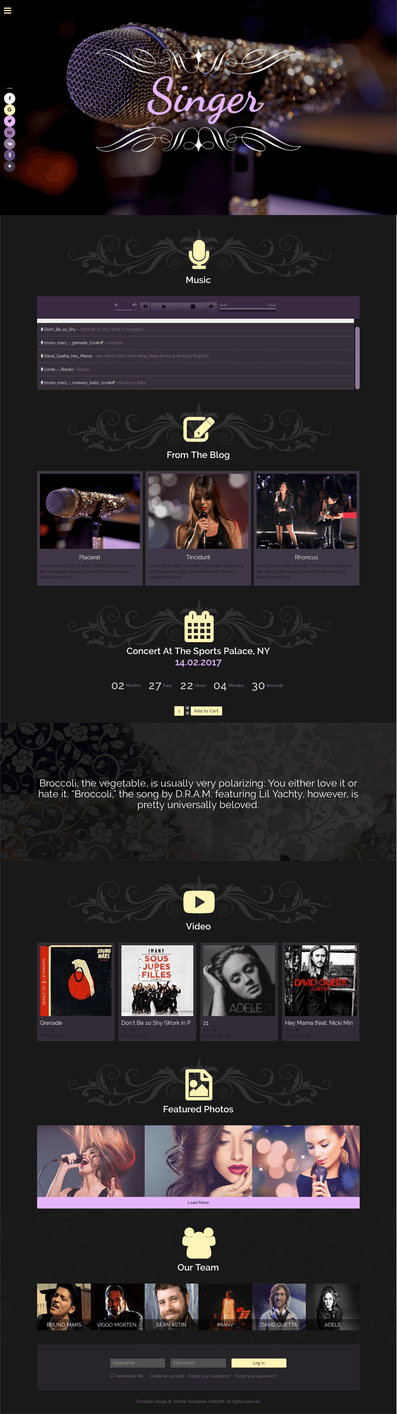 Singer, Joomla Music template for create Joomla Music website