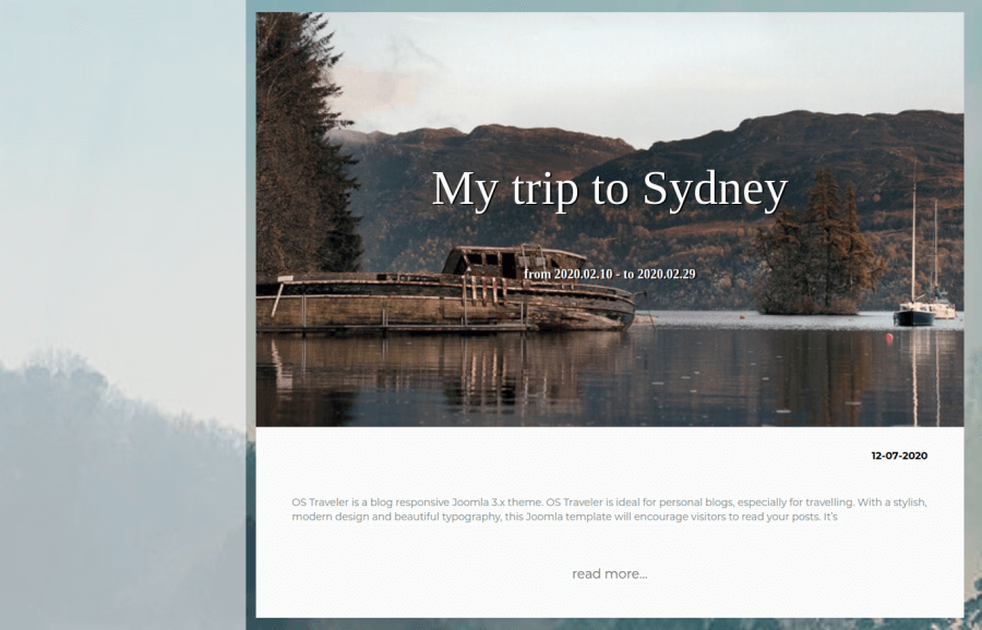 Blog post about trip in Traveler- Blog Joomla template
