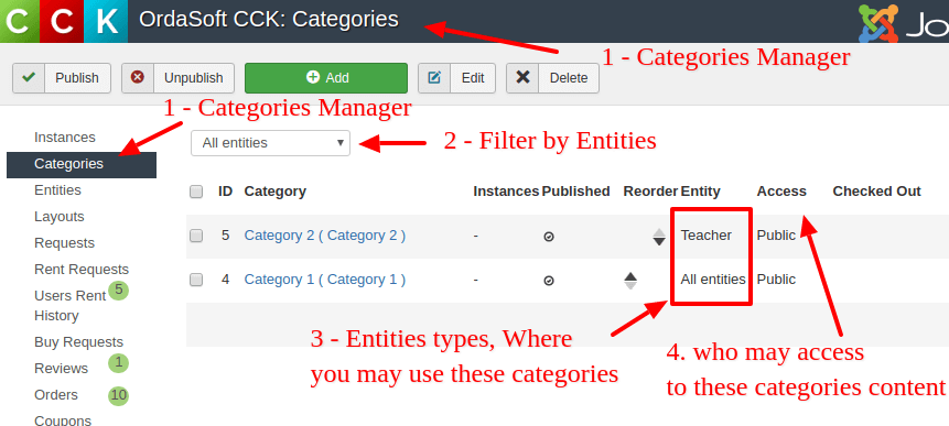 joomla cck - website builder - categories manager