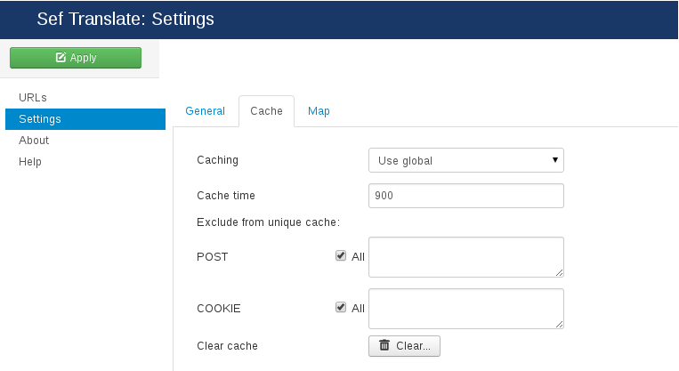 Cache settings of Joomla Translate