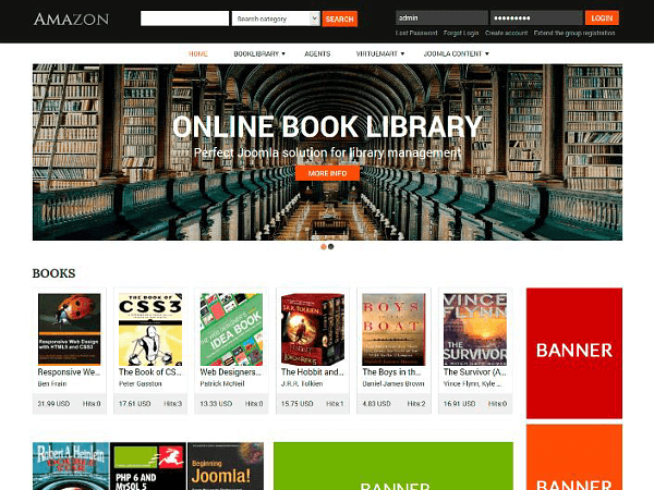 Digital Library Joomla Template - Amazon, that create on Book Library - Joomla eBook software