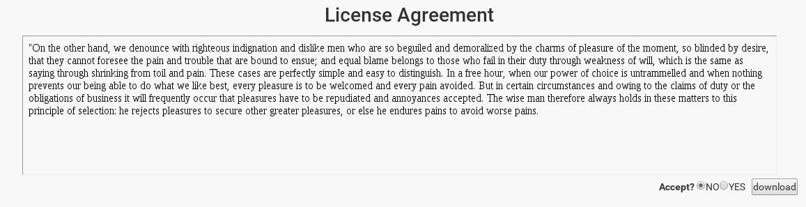 License agreement for ebooks downloading, joomla library extension