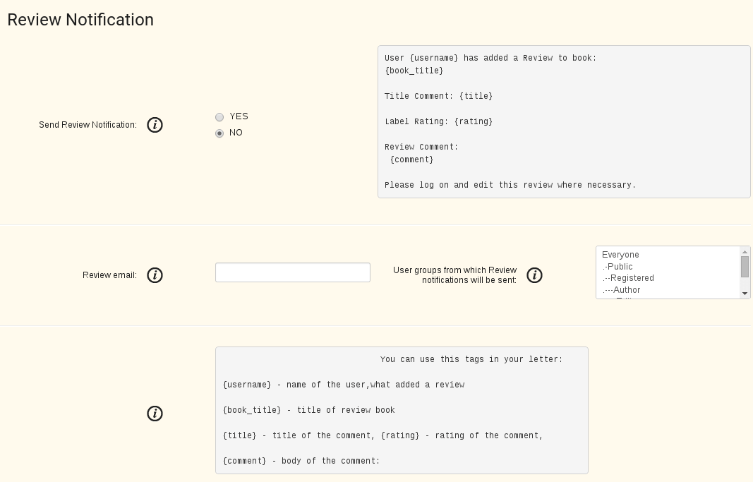 Review email in Joomla book library component