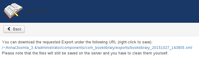 XML Export Link in Book Library for Joomla