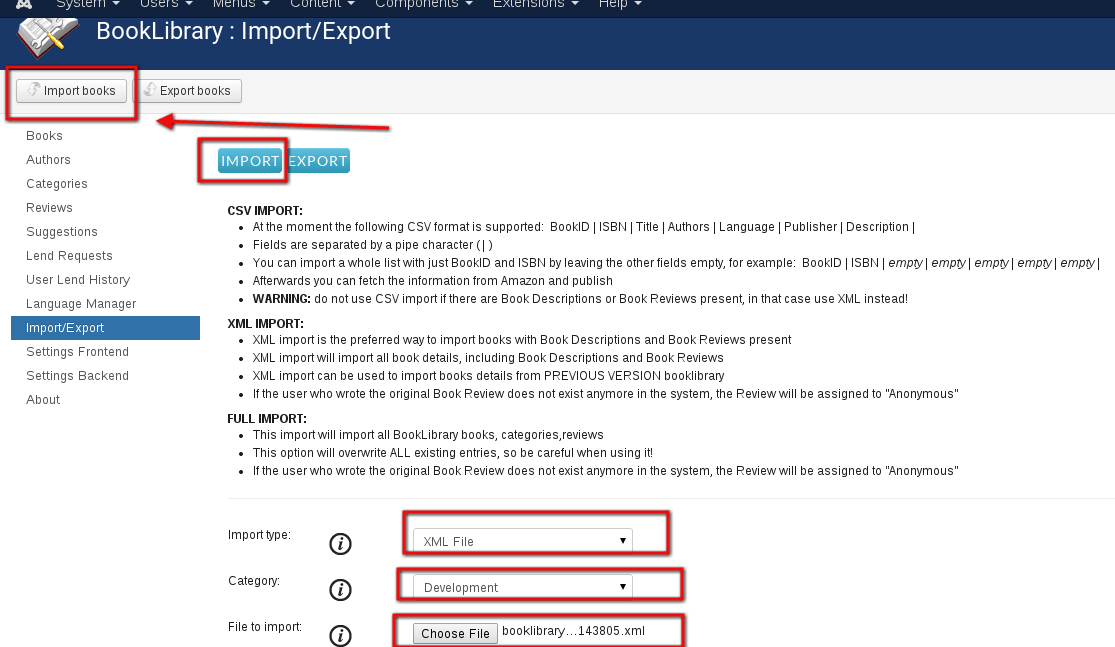 XML Import in Book Library, books store software