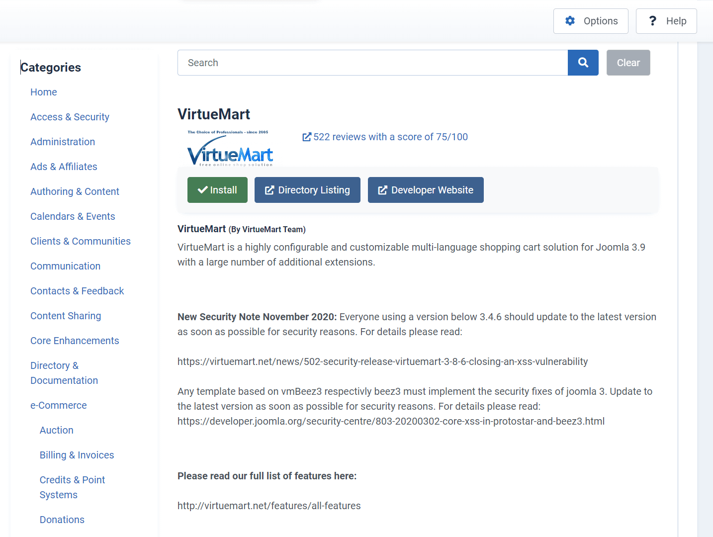 joomla virtuemart install extension