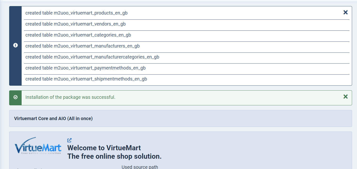 joomla virtuemart install success