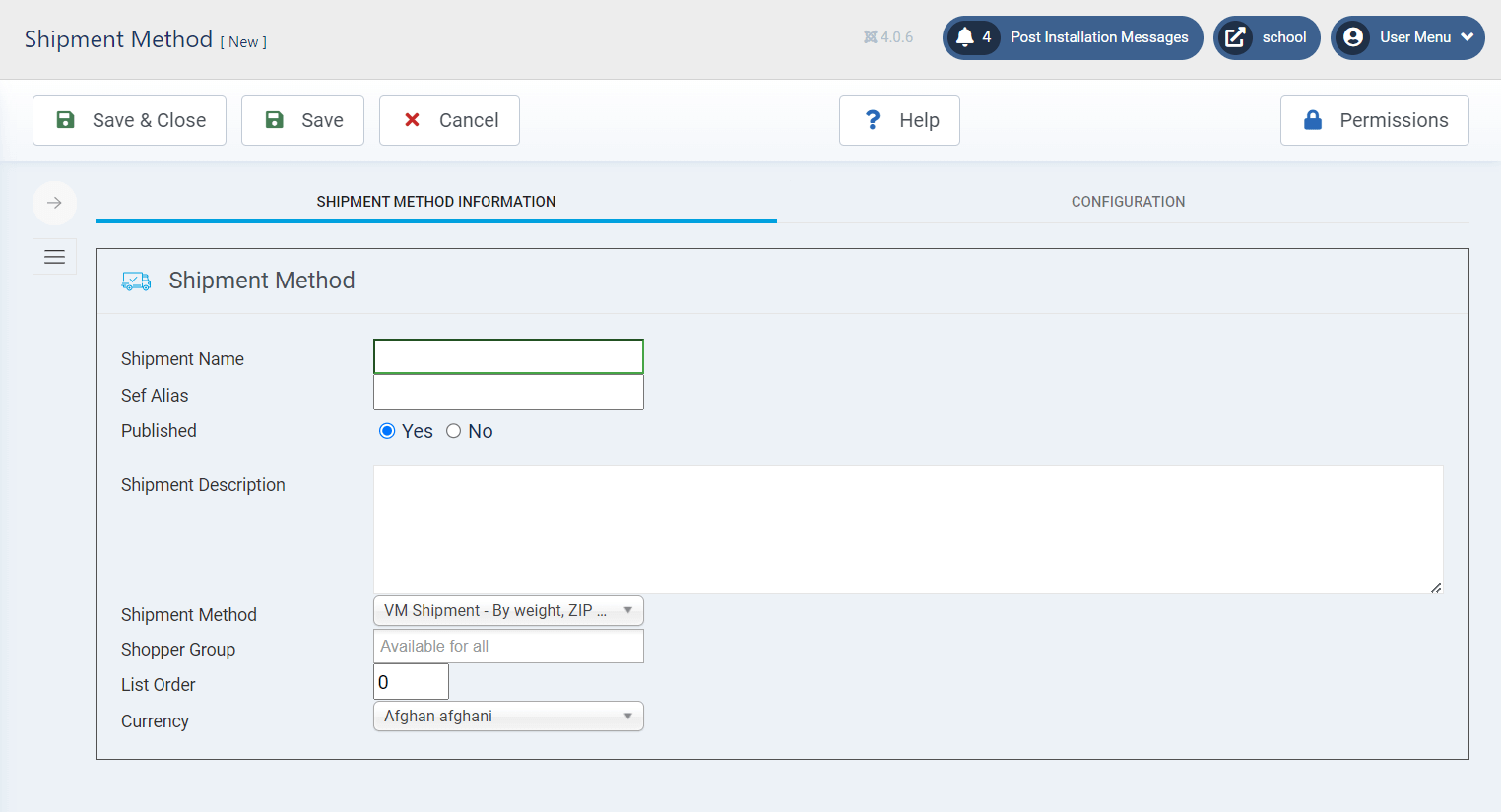 joomla virtuemart shipment method new