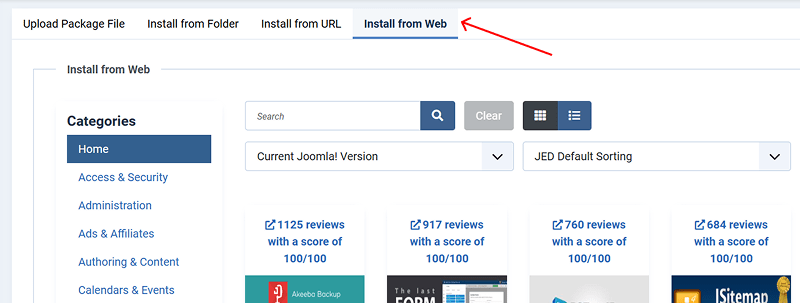 joomla extension install from web