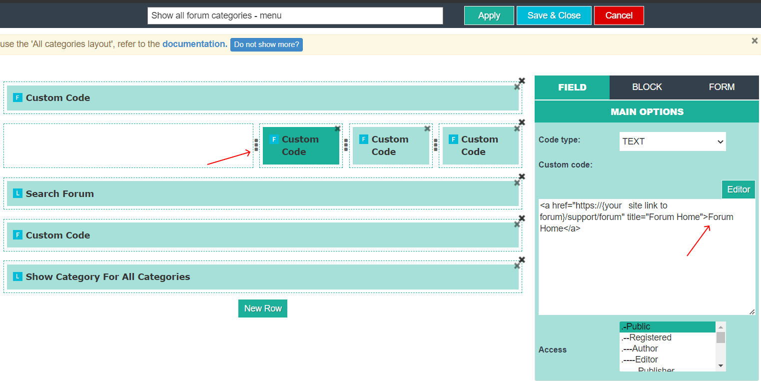 joomla cck create forum all categories links