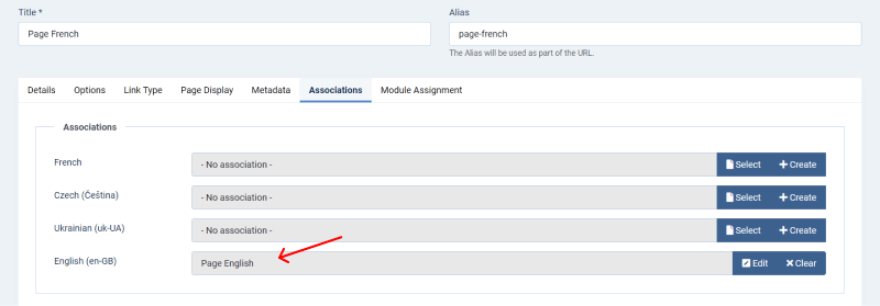 multilingual joomla website add association