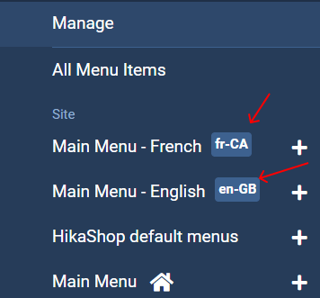 multilingual joomla website added main menus