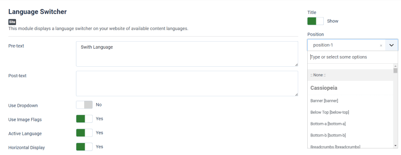 multilingual joomla website swithcer position