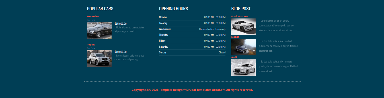 drupal car theme footer