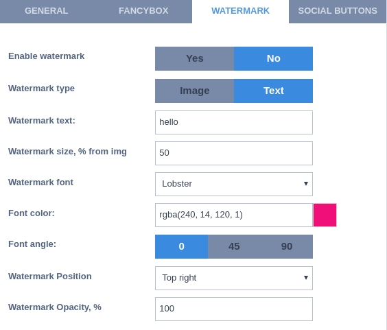 Joomla Image Gallery - Joomla Gallery extension-watermark settings