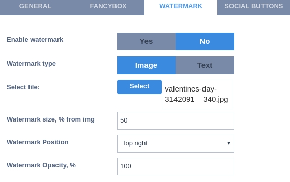 Joomla Image Gallery - Joomla Gallery extension-watermark type option