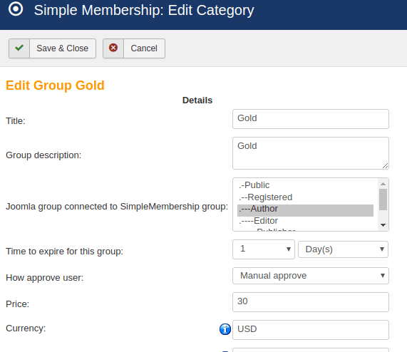 joomla membership user group edit