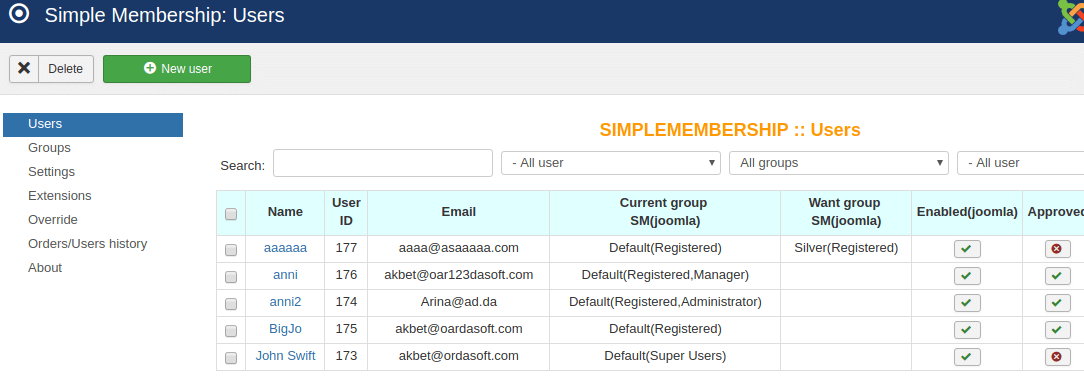 joomla membership users management