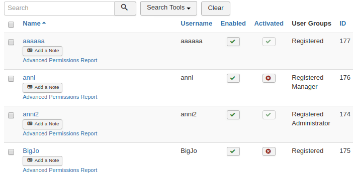 Joomla users manage