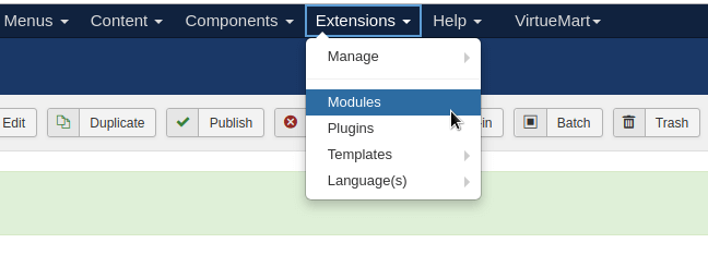 joomla menu extention - modules
