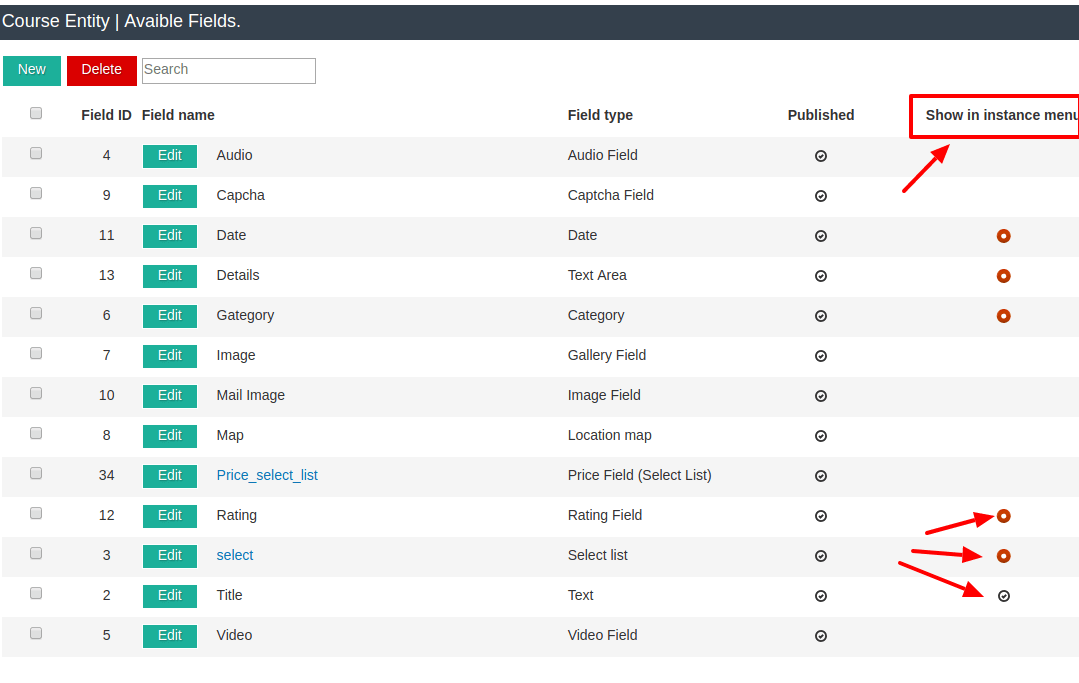 Add Field manager, Joomla website builder, Set fields for show in Instances Manager