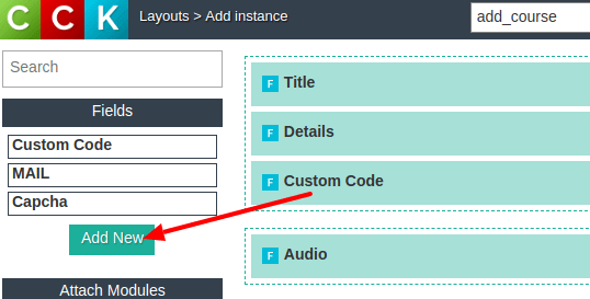 Add Instance Layout, Joomla website builder, Add Field manager
