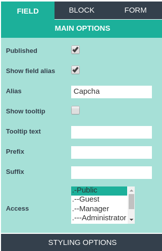 Joomla CCK - website builder, captcha field